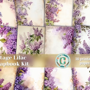 Papier peint scrapbooking vintage avec belle bordure lilas antillais - Aquarelle, détails élevés, peint à la main - Parfait pour les journaux indésirables