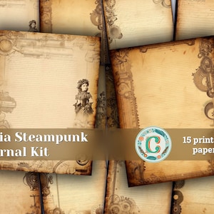 15 papers | Steampunk Sepia Toned Blank Journal Pages, Scrapbooking and Invitation Design, Shabby Chic Ephemera, Printable Junk Journal Kit