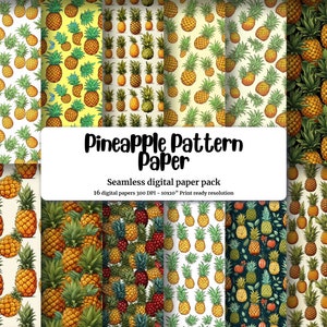 Pineapple Clipart Digital Pattern Paper - Cute Watercolor Doodle Style, Seamless Texture with Big Elements, Light Background - High Quality