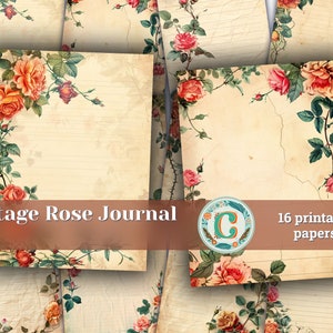 Vintage Rose Scrapbooking Paper Pack Printable Junk Journal Kit Shabby Chic Ephemera Antique Paper Floral Design 4k 17: Printable Lined Page