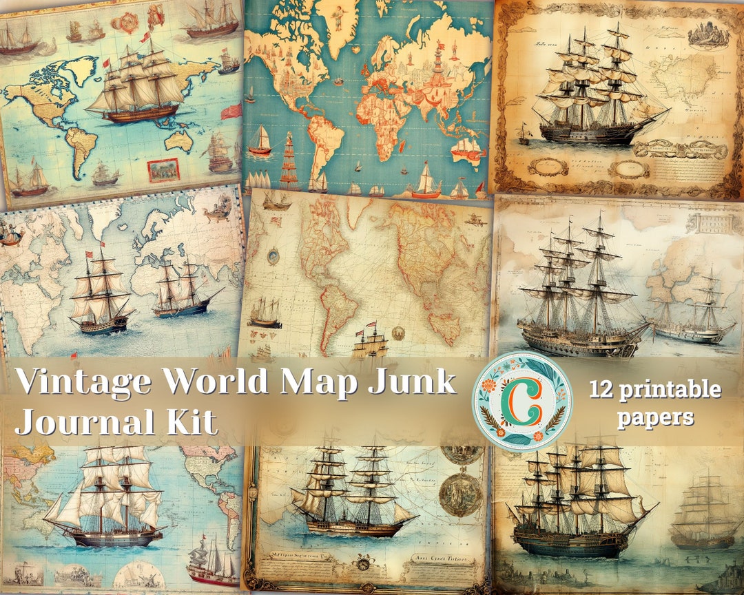 12 Papers Vintage Retro World Map Scrapbooking Papers Shabby Chic ...