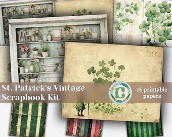 Papier de scrapbooking décoratif vintage Stamperia pour la Saint-Patrick - Kit de journal indésirable shabby chic avec pages imprimables et éphémères