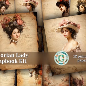 12 papers | Vintage Victorian Lady Portrait Scrapbooking Kit | Printable Pages, Shabby Chic Ephemera Designs, Junk Journal Supplies