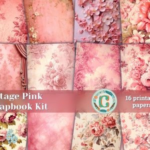 Shabby Chic Vintage Pink Scrapbooking Papers for Junk Journals and Invitations - Printable Paper Kit for Shabby Ephemera and Journaling