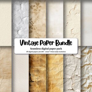 Seamless Texture Digital Paper Bundle with Vintage Parchment, Boho Aged Paper, Silver Foil, and Light Grain Patterns for Crafts
