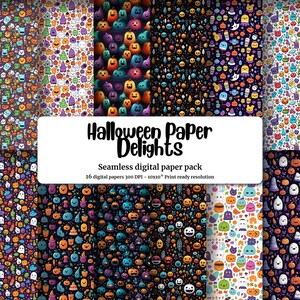 Halloween Pattern Digital Clipart Paper | Colorful Cute Illustration Style | Small Halloween Items | Joyful Colors | Children's Book Art