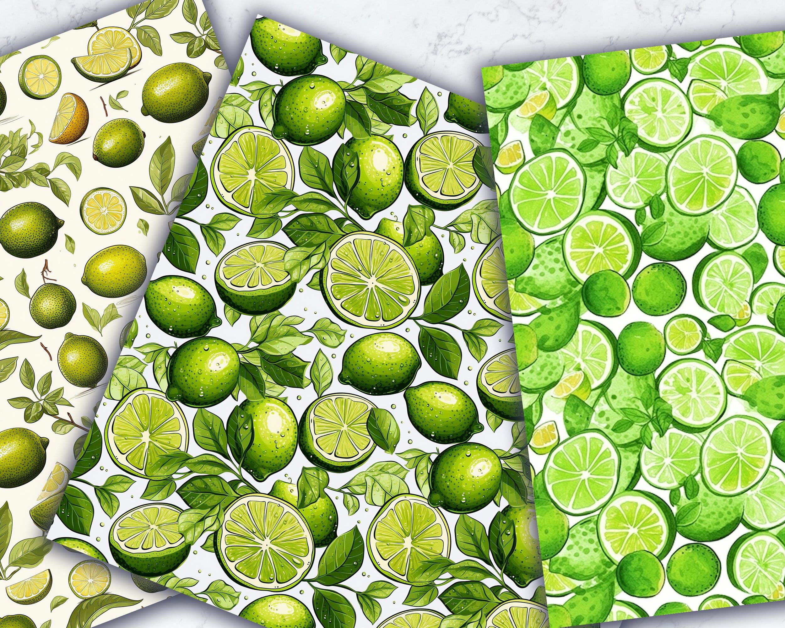 Digital Lime Clipart, Doodle Style Watercolor Illustration, Seamless ...