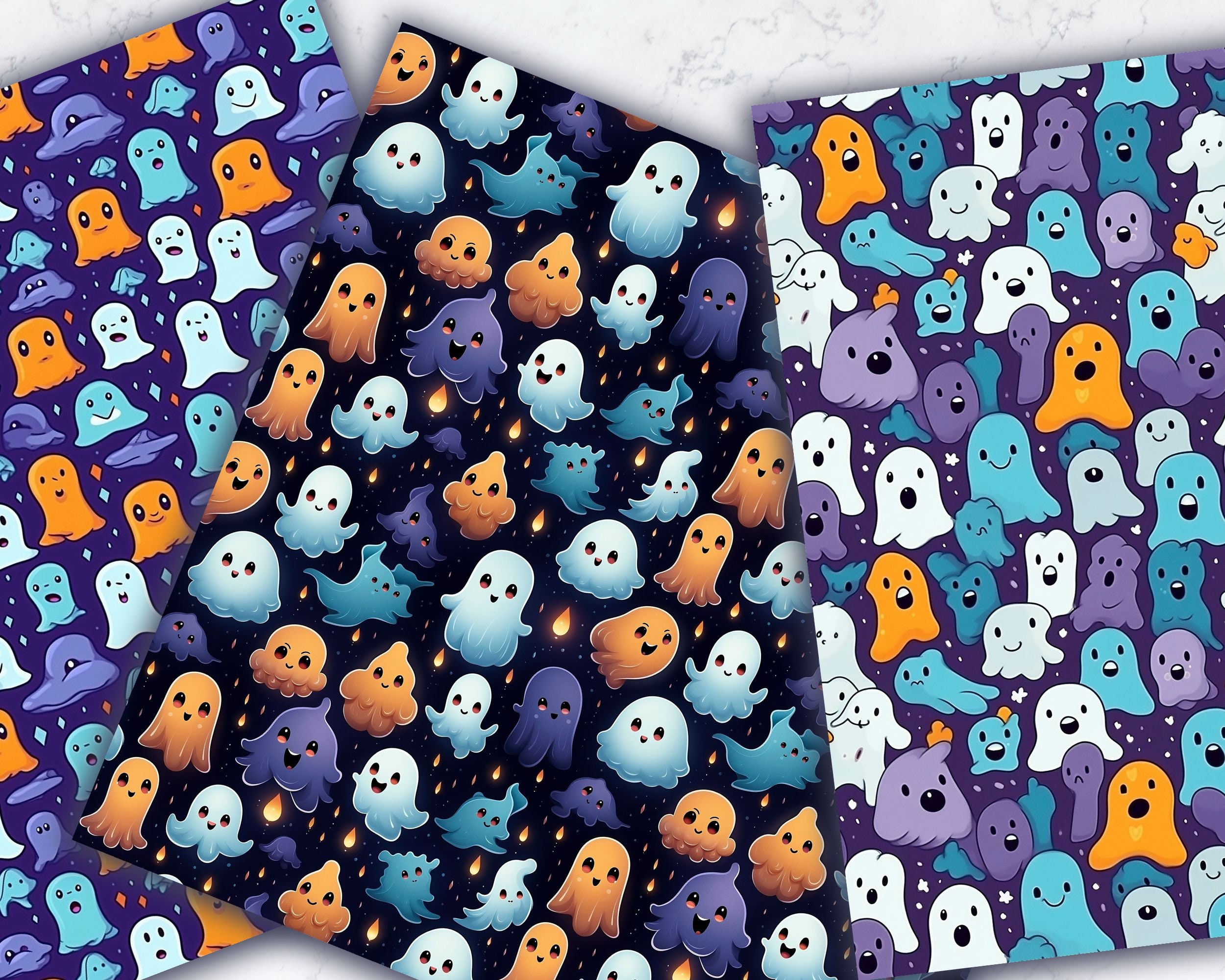 Halloween Cute Ghost Seamless Pattern, Spooky Ghosts Digital Paper ...
