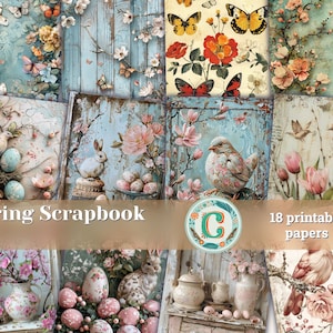 Frühling Dekoratives Papier Scrapbooking Kit - Shabby Chic Motive, Pastell Farben, Schmetterlinge, Ostern Gemälde, Florale Poster Design