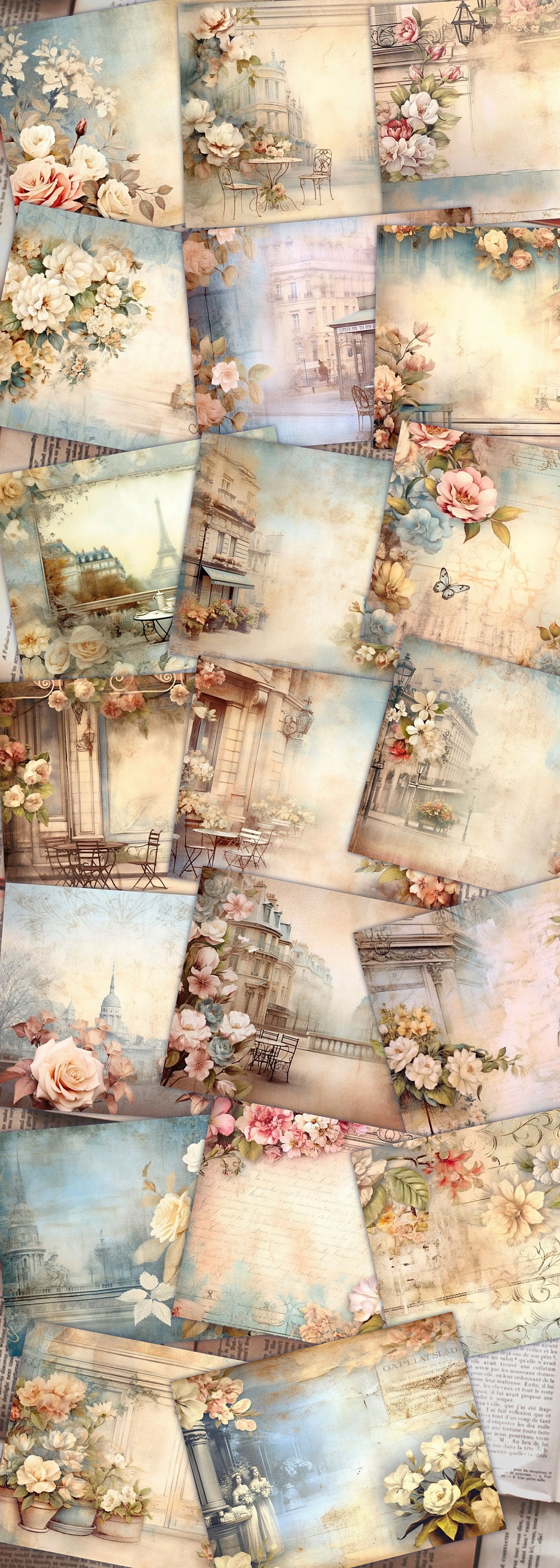 20 Pages of Parisian Cafe Background Vintage Flowers Shabby - Etsy