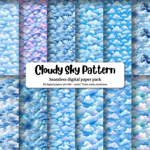 Watercolour clouds and sky, seamless watercolor texture, digital pattern paper, printable art, scrapbooking paper, instant download