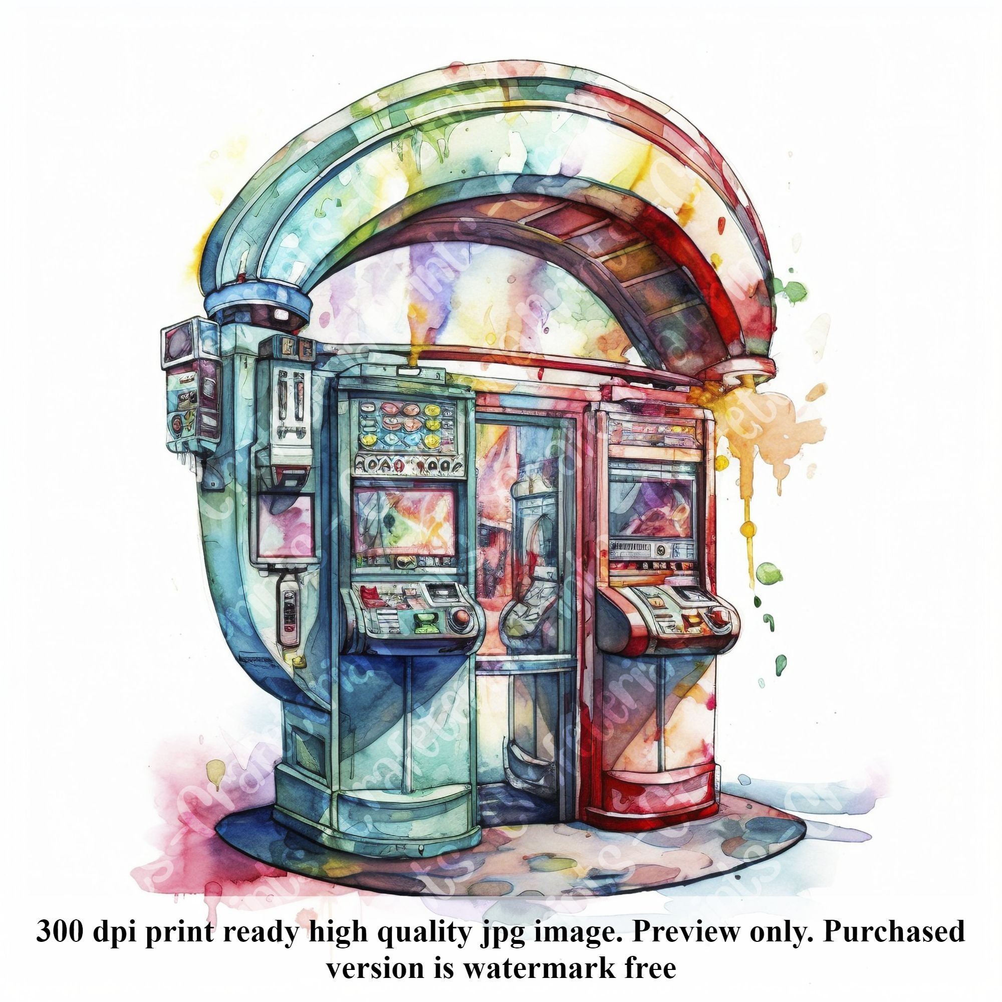 Watercolor Arcade Game Clipart: 30 JPG Illustrations With Commercial ...