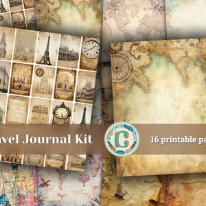 Shabby Chic Scrapbooking Papers - Vintage Decoupage Texture Background Paper Travel Theme - Junk Journaling, Printable Pages, Ephemera Kit
