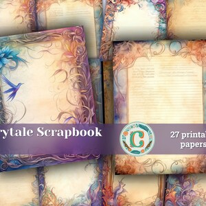 27 papers | Fairytale Art Nouveau Fantasy-Inspired Scrapbooking Kit, Magical Iridescent Border Printable Paper, Shabby Chic Journaling Pages