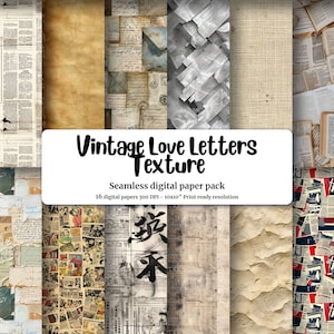 Vintage Love Letters Seamless Texture Paper with Handwritten Notes and Postage Stamps
