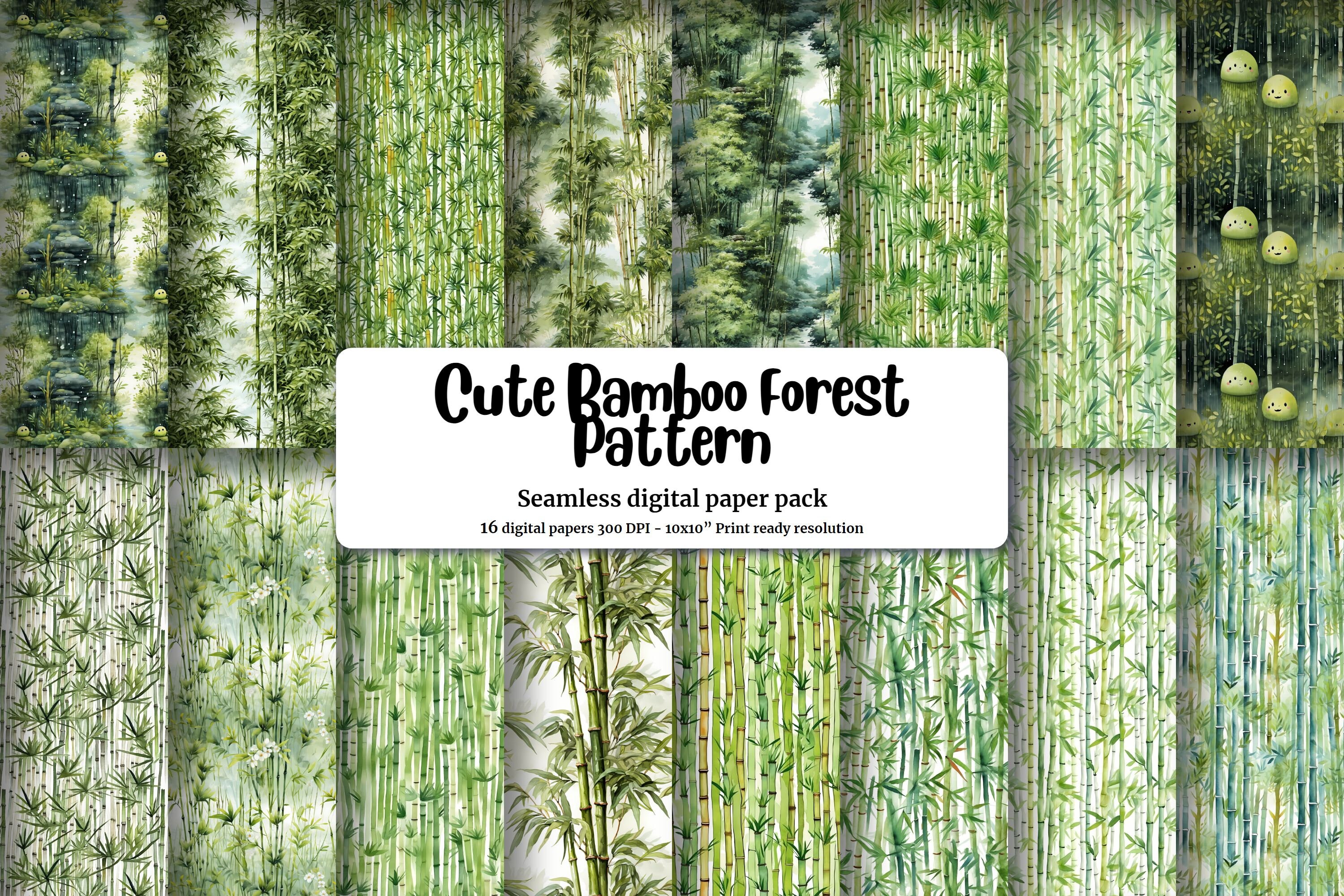 Watercolor Cartoon Cute Bamboo Forest Digital Pattern Paper, Seamless ...