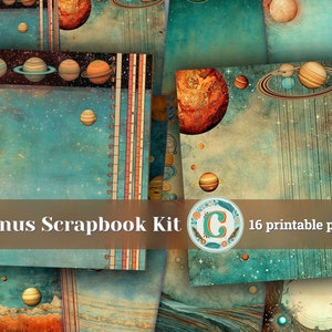 Papiers de scrapbooking vintage - belle planète Uranus frontière - aquarelle, peint à la main, détails complexes - Junk Journal, shabby chic éphémère