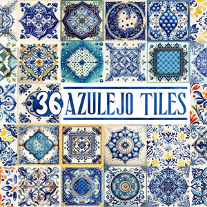 Blue Tiles Azulejo Tiles Portugal Porto Tiles Watercolor Clipart. Mediterranean tiles. Pattern. Ceramic Portugal Tiles. Blue Tiles, floral