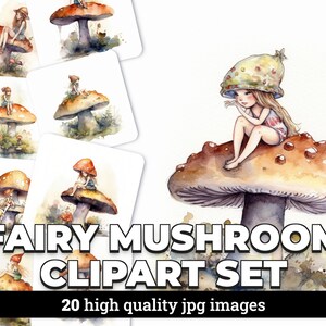 Skurril Aquarell Fee Clipart | 20 Bilder mit Lizenz für kommerzielle Nutzung | Pilz, Blumen, Schmetterlinge, Digital Download
