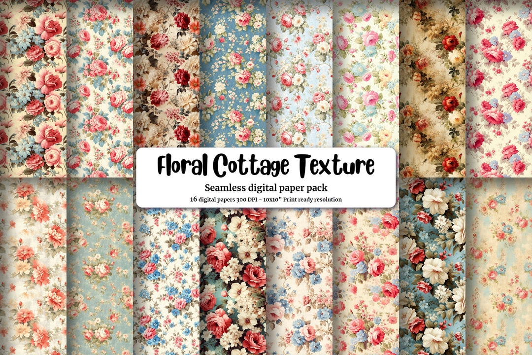 Country Cottage Floral Digital Pattern Paper, Vintage Shabby Chic ...