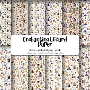 Magical Wizard Pattern Digital Paper, Seamless Texture for Wizard Junk Journal, Magic Background ideal for Wizard School Projects