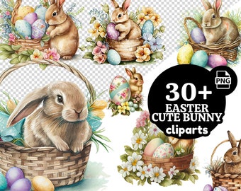 Watercolor Easter Floral Bunny Baskets Clipart baskets, PNG format instant download commercial use, Cute bunnies, Easter Egg Cliparts