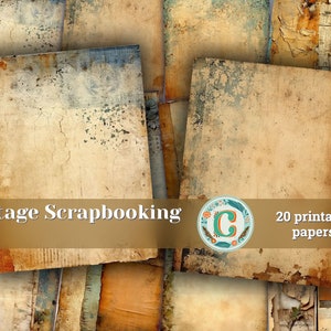 20 papers | Vintage Scrapbooking Paper Collection, Shabby Chic Junk Journal Kit, Distressed Antique Colors, Printable Pages for Journaling