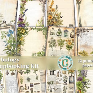 12 papers | Vintage Herbology Scrapbooking Papers | 8k Resolution | Realistic Floral Designs | Perfect for Junk Journaling & Invitations