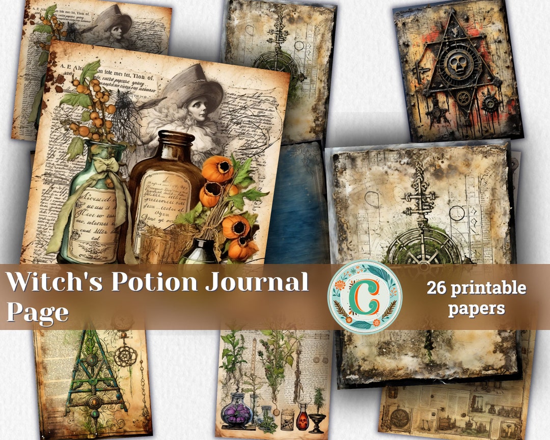 Shabby Witch's Potion Junk Journal Page - Printable Scrapbooking Paper ...
