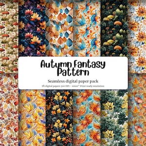 Beautiful Autumn Watercolor Seamless Pattern with Intricate Fantasy Designs - Digital Paper for Crafts, Scrapbooking, and More!