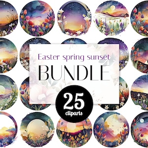 Lot de cliparts aquarelle | Coucher de soleil matin de printemps | Collection de cliparts de Pâques, png, transparent, imprimables, numérique, scrapbooking