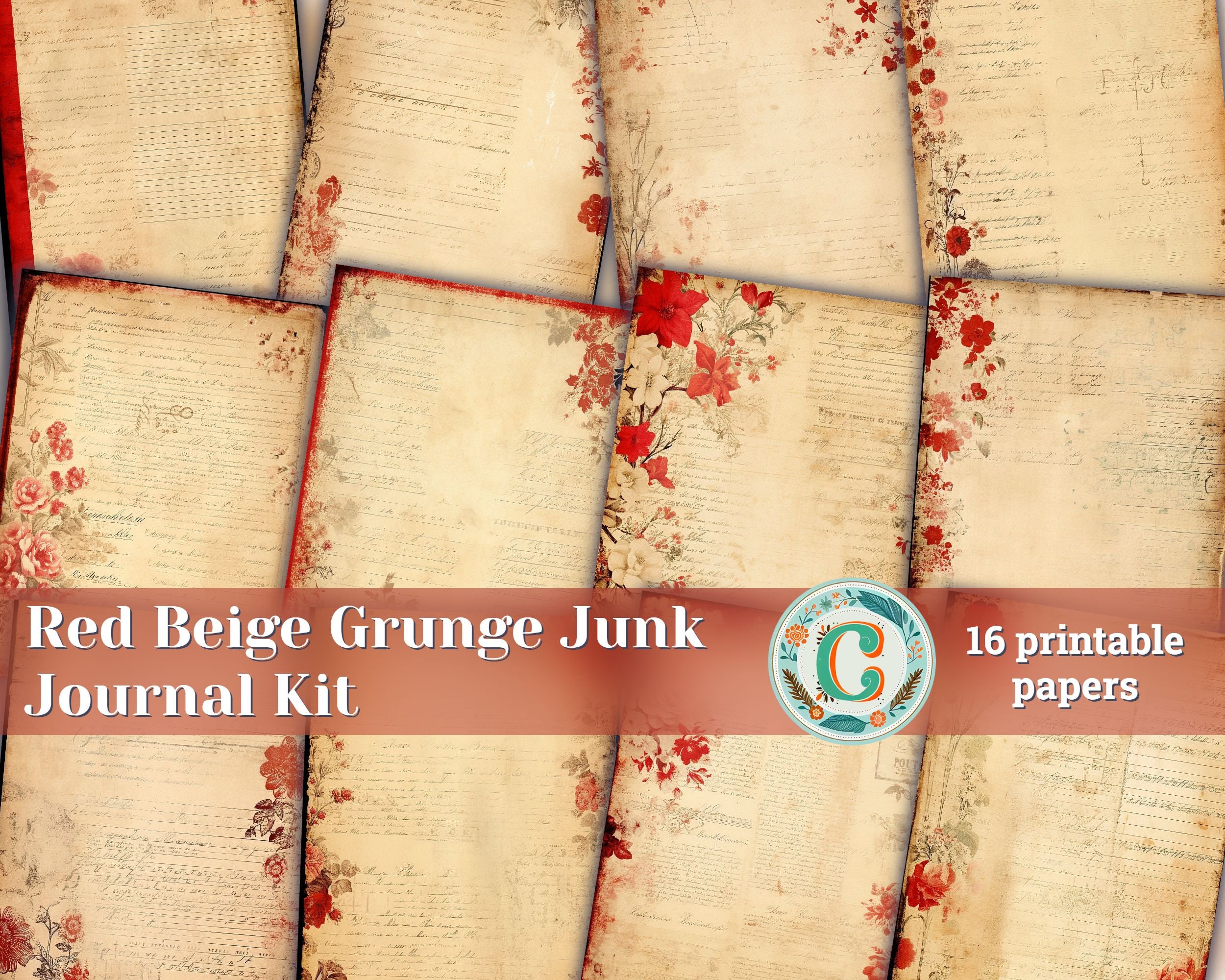 16 Papers Red and Beige Grunge Junk Journal Kit, Neutral Printable Paper, Shabby Chic Vintage Floral Background, Distressed Journaling Kit - Etsy 16 Papers Red and Beige Grunge Junk Journal Kit, Neutral Printable Paper, Shabby Chic Vintage Floral Background, Distressed Journaling Kit - Etsy