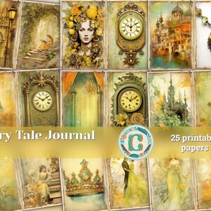 25 Papers | Nostalgic Fairy Tale Crown Scrapbooking Kit, Soft Pastel Tonal Range Printable Pages, Shabby Chic Junk Journal Kit