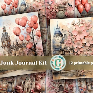 12 Papers | United Kingdom Themed Junk Journal Kit - Vintage Ephemera, Fairy Tale Watercolor Illustrations, Scrapbooking Background