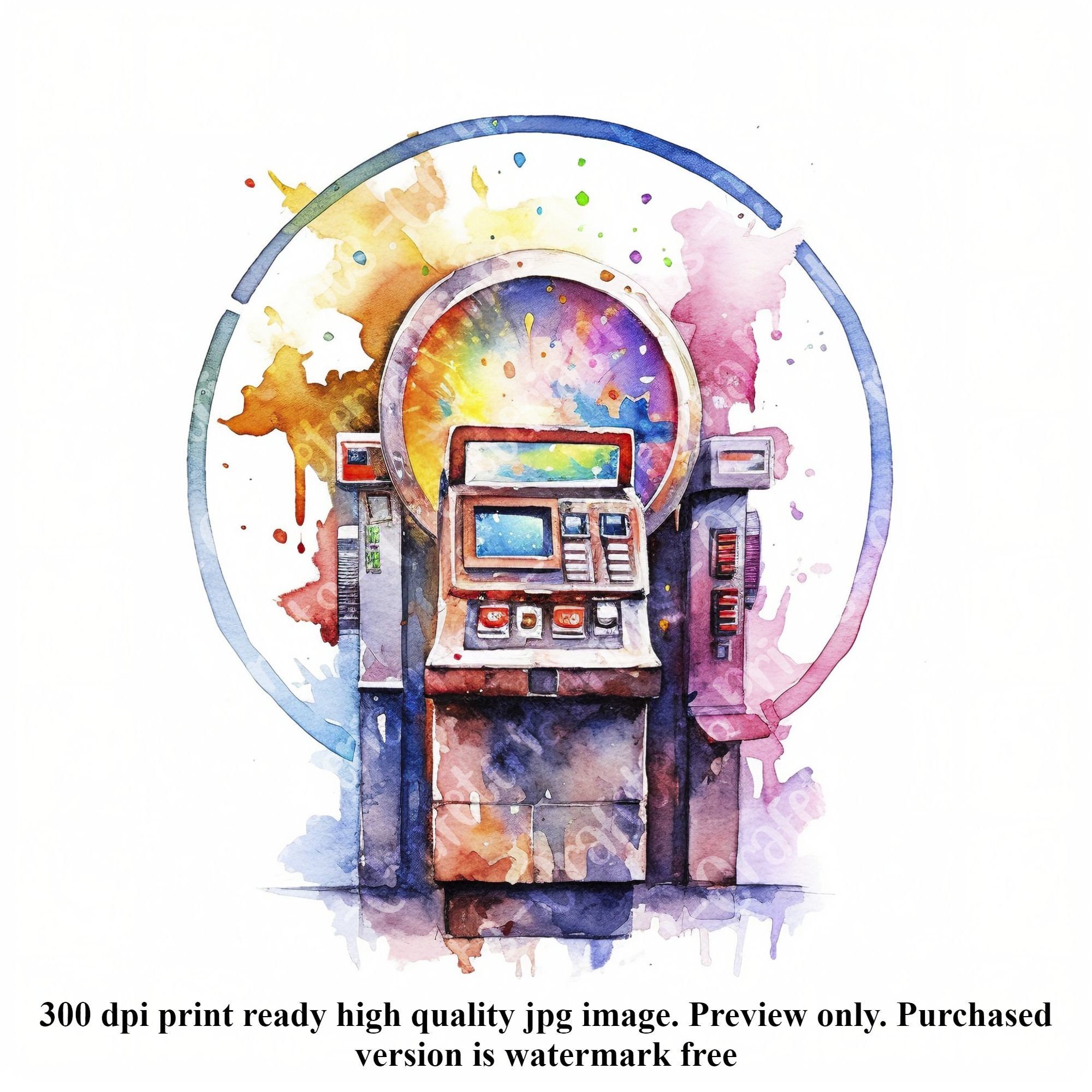 Watercolor Arcade Game Clipart: 30 JPG Illustrations With Commercial ...