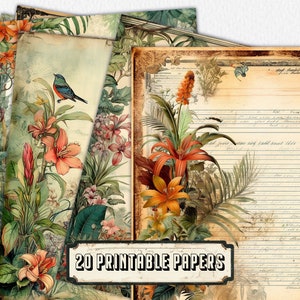 Carta vintage foderata digitale Jungle - Scrapbooking, inviti, disegni - elementi decorativi stampabili, sfondi, download istantaneo