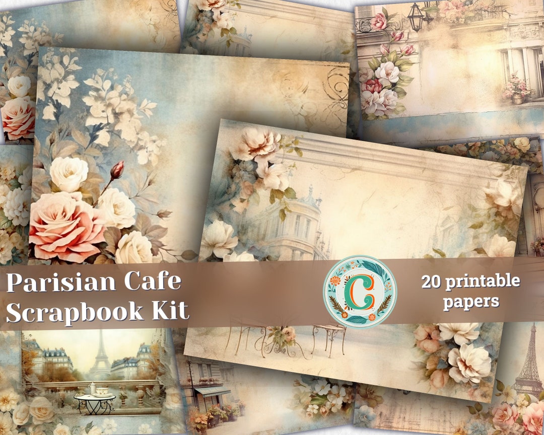 20 Pages of Parisian Cafe Background Vintage Flowers, Shabby Chic