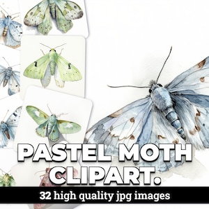 32 Pastell Moth Aquarell Clipart Bilder mit kommerzieller Lizenz enthalten - digitaler Download für Scrapbooking, Einladungen und DIY-Projekte