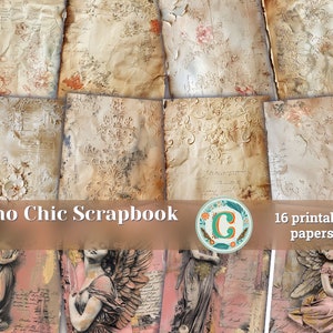 Vintage Boho Shabby Chic Scrapbooking Paper Pack - Antieke Franse Botanische Ephemera voor Junk Journaling Kit & Afdrukbare pagina's