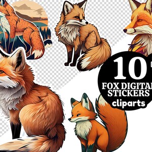 Set di download di adesivi volpe / Adorabili volpi dolci volpi / Decalcomanie animali, decalcomania Macbook, adesivi per laptop, decalcomania bottiglia d&#39;acqua / png stampabile