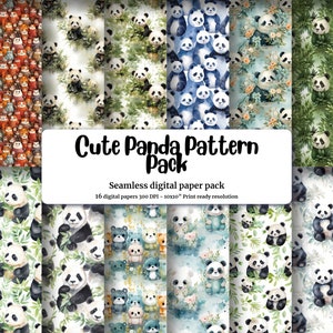 Watercolor Cute Pandas Digital Paper Pack | Seamless Texture | Printable Clipart | Instant Download | Scrapbooking Supplies | DIY Crafts
