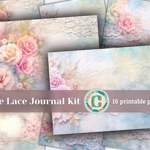 16 papers | Soft Blue Lace Scrapbooking Kit | Pastel Colors, Fairy Tale Watercolor Illustration, Shabby Chic Ephemera | Printable Pages