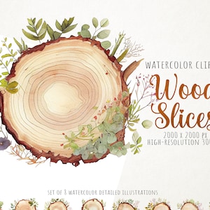 Wood Slice Design, Rustic Wood Slice Clipart, Watercolor Wood Slice Clipart, Rustic Woodland Clipart, Rustic Wedding Invitation, png clipart