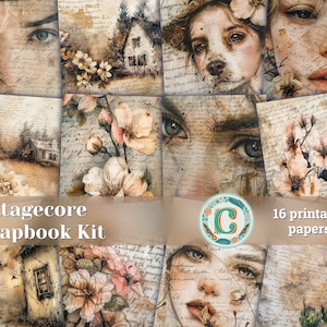 Accogliente carta per scrapbooking Cottagecore Farm Life con testo vintage scritto a mano e illustrazioni ad acquerello di Jean-Baptiste Monge