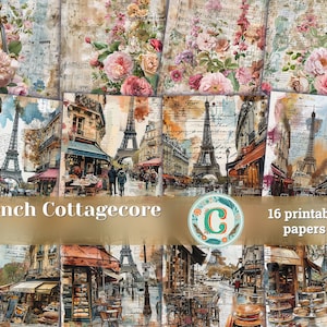 Papiers de scrapbooking Cottagecore avec dentelle Vamberk et ornements rococo - breloques parisiennes vintage pour cartons d'invitation de journaux indésirables