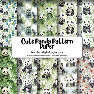 Watercolor Cute Pandas Digital Paper Set with Seamless Texture - High-Quality Printable Pattern for Scrapbooking, Crafts, and More