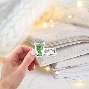 Pegatina de lectora amante del matcha, Bookish
