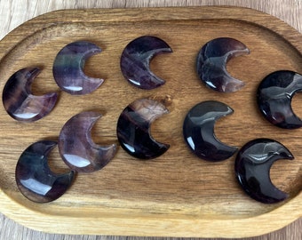 Fluorite Moon Carving | Mini Crystal Moon | Pocket Fluorite Carving | Healing Crystal Moon Shape | Owl & Feather Shop