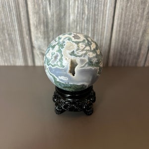 Moss Agate Sphere • Druzy Crystal Sphere • Natural Moss Agate with Quartz Inclusions • Healing Stone Sphere