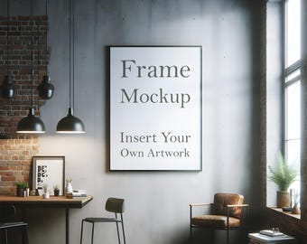 Industrial Living Room Frame Mockup: Vertical Poster (PSD, JPEG, PNG)